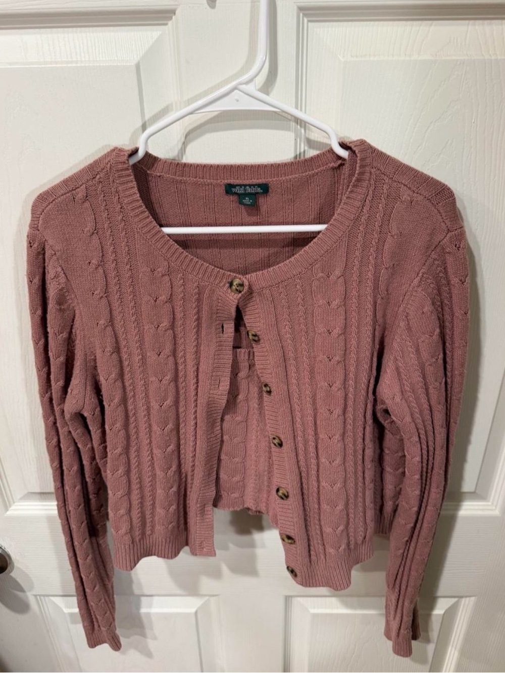 Cable Knit Button-Front Sweater set - Dusty Rose